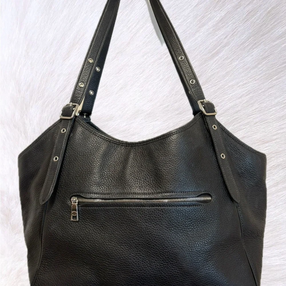 Coach Black Pebbled Leather Shoulder Bag with Silver Hardware - Picture 2 of 7